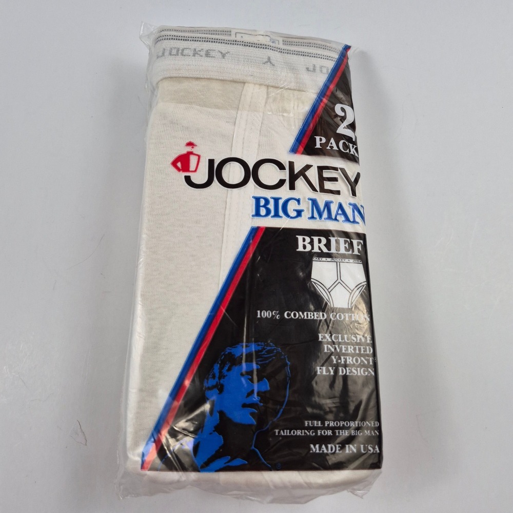 Vintage Jockey Big Man Briefs 2 Pack Size 56 White Cotton Y-Front Dead Stock